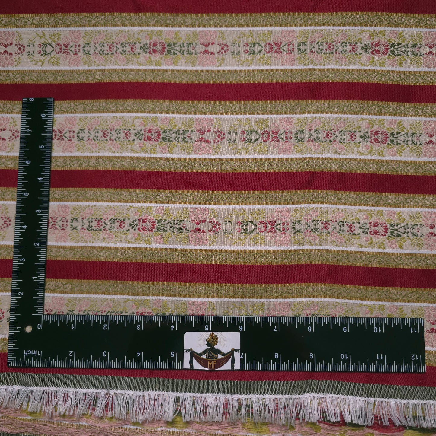 VINTAGE FLORAL STRIPE BROCADE DRAPERY FABRIC