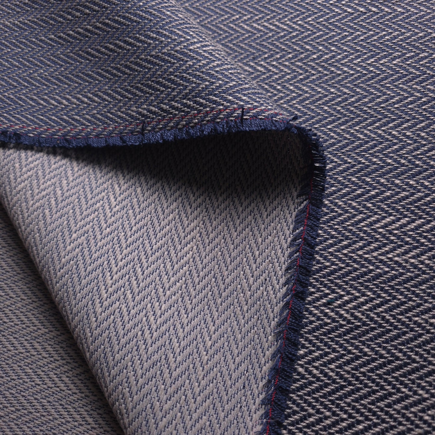 Muse Fabric Sturdy Tapestry Navy Blue and Silver Gray Zig Zag Commercial Grade Upholstery Fabric 56" Wide By The Yard