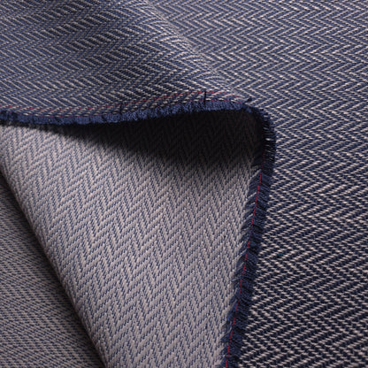 Muse Fabric Sturdy Tapestry Navy Blue and Silver Gray Zig Zag Commercial Grade Upholstery Fabric 56" Wide By The Yard