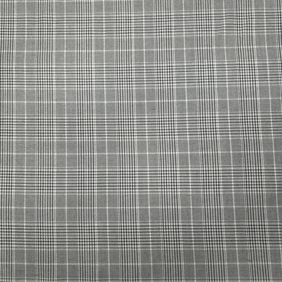 GREY BLACK WHITE HOUNDSTOOTH PLAID COTTON BLEND SUITING FABRIC