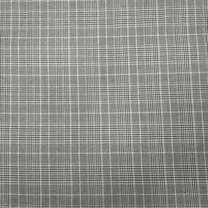 GREY BLACK WHITE HOUNDSTOOTH PLAID COTTON BLEND SUITING FABRIC