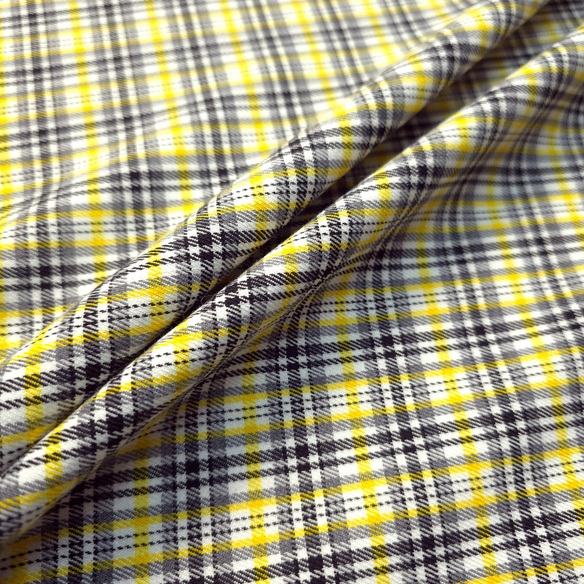 YELLOW BLACK WHITE DOUBLE SIDED COTTON BLEND PLAID FABRIC