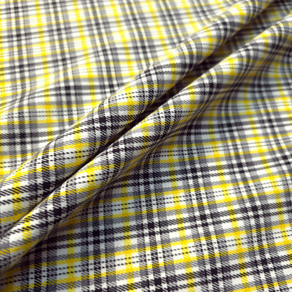YELLOW BLACK WHITE DOUBLE SIDED COTTON BLEND PLAID FABRIC