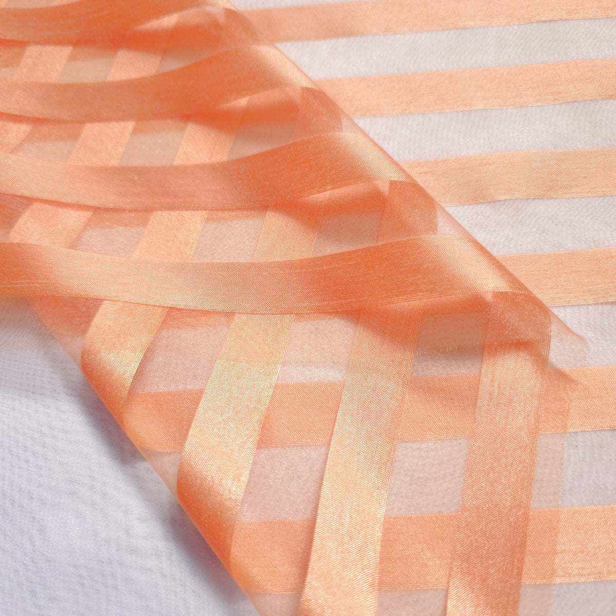 CANTALOUPE ORANGE RIBBON STRIPE SHEER ORGANZA FABRIC
