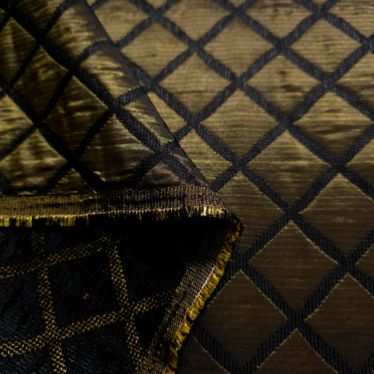 ANTIQUE OLIVE BRONZE QUILTED TAFFETA BROCADE FABRIC