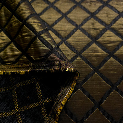 ANTIQUE OLIVE BRONZE QUILTED TAFFETA BROCADE FABRIC