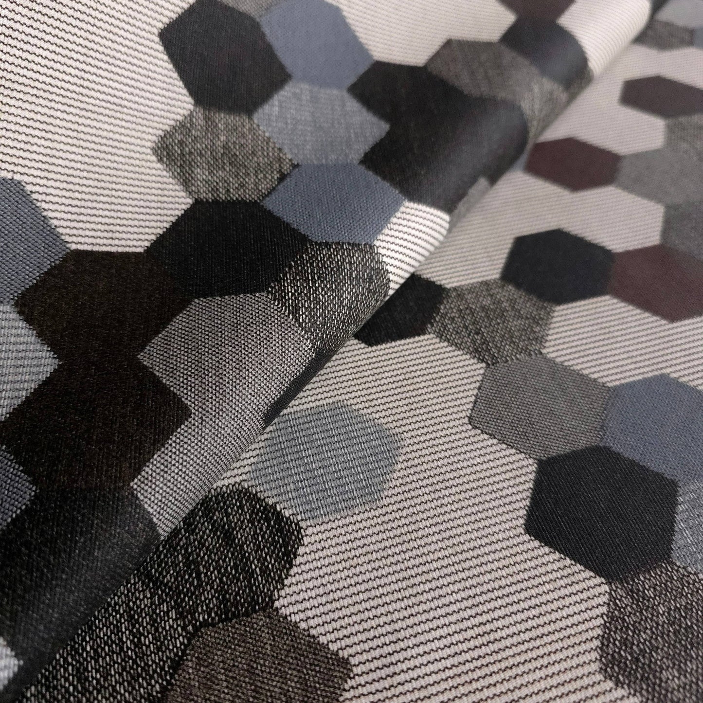 GRAY BROWN HEXAGON PATCH UPHOLSTERY VINYL FABRIC