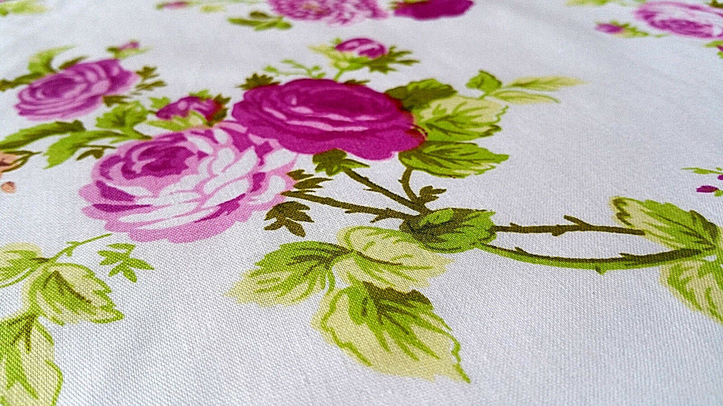 CLASSIC PINK ROSE FLORAL PRINT POLY COTTON VICTORIAN ROSES