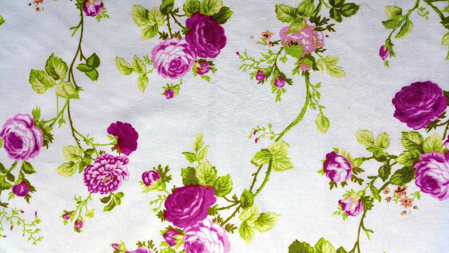 CLASSIC PINK ROSE FLORAL PRINT POLY COTTON VICTORIAN ROSES