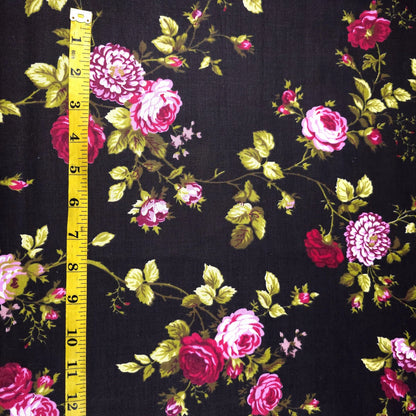 Classic Ruby Red Rose Floral Print Poly Cotton Fabric 58" By The Yard Victorian