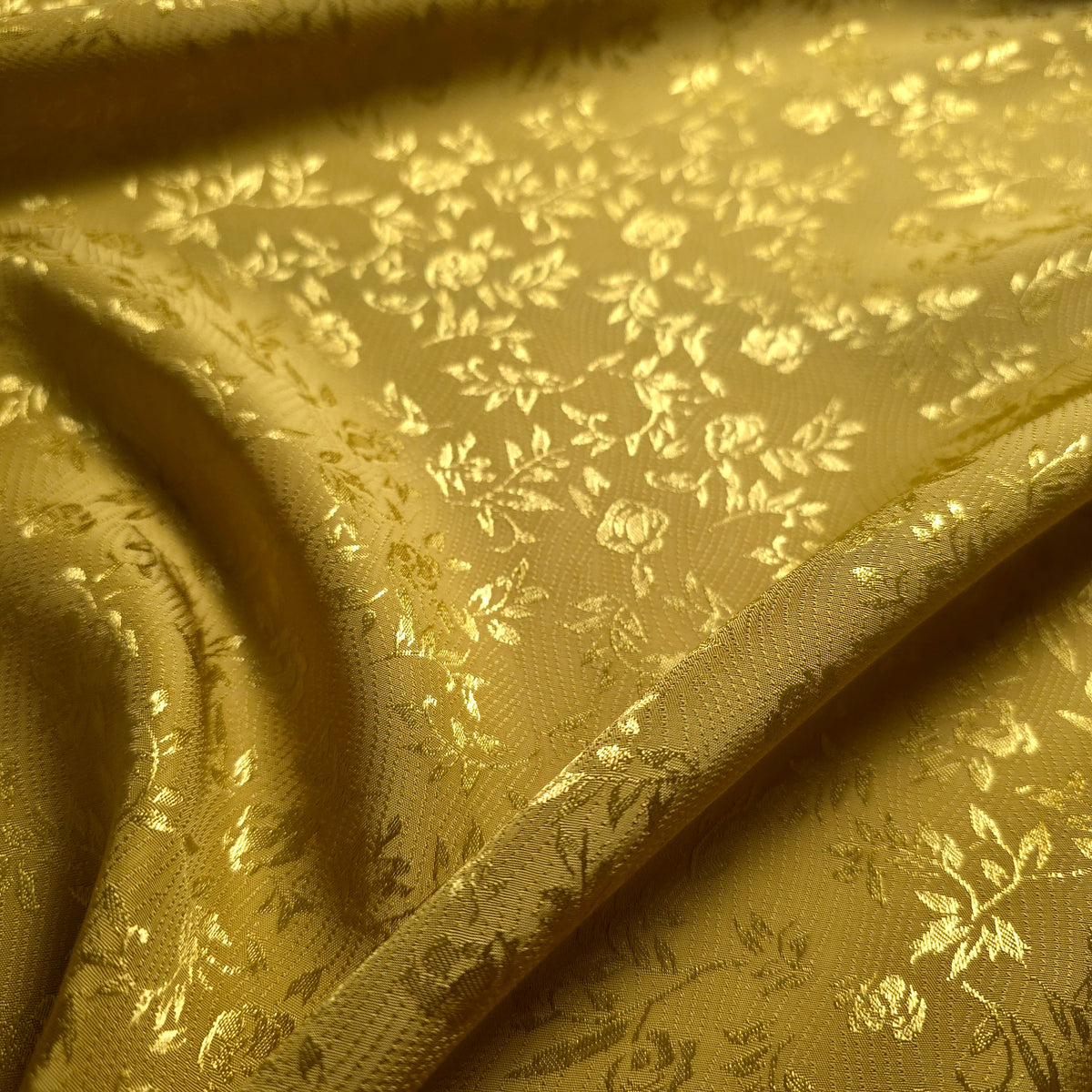 YELLOW GOLD FLORAL ROSE WAVE REVERSIBLE BROCADE FABRIC
