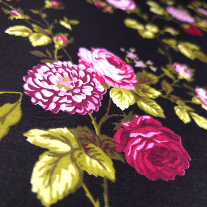 Classic Ruby Red Rose Floral Print Poly Cotton Fabric 58" By The Yard Victorian