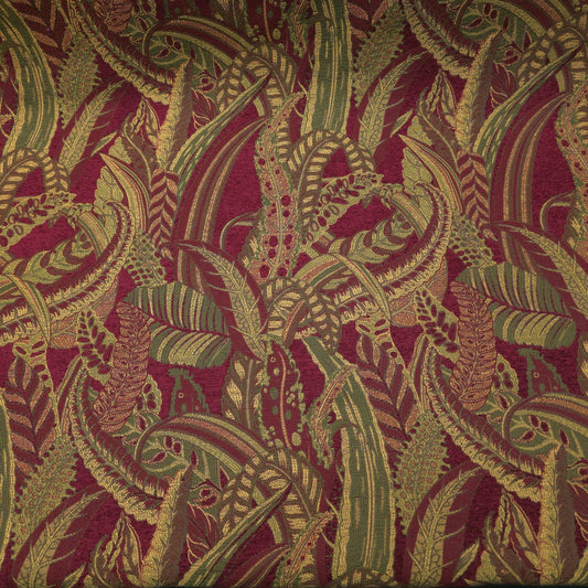 JUNGLE FERN CHENILLE BURGUNDY GOLD