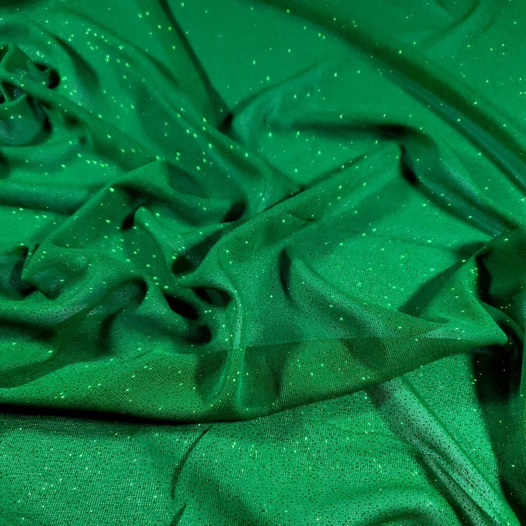 CHRISTMAS GREEN SHINY GLITTER CREPE KNIT FABRIC FABRIC 58" BY THE YARD