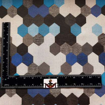 GRAY BLUE HEXAGON PATCH UPHOLSTERY VINYL FABRIC