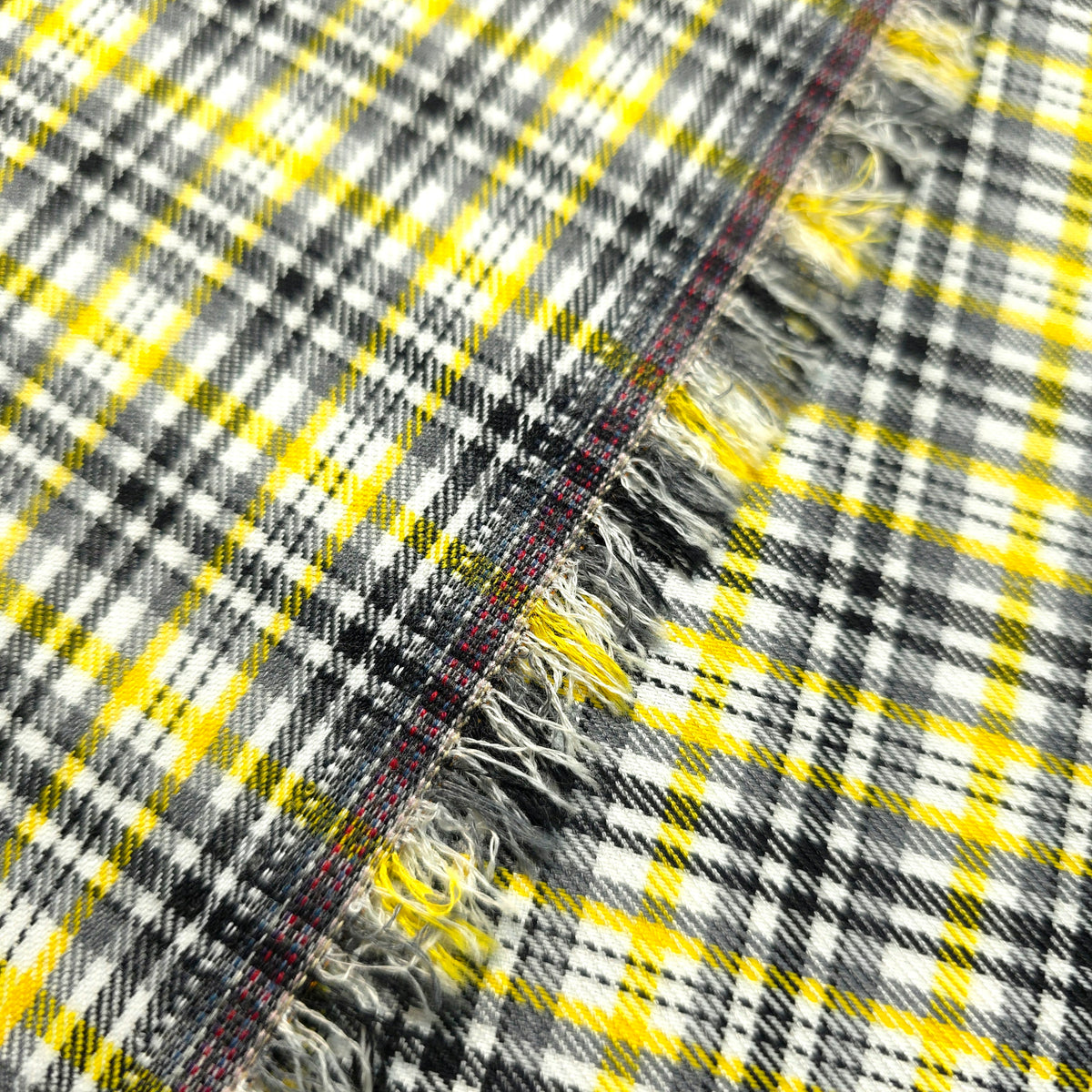 YELLOW BLACK WHITE DOUBLE SIDED COTTON BLEND PLAID FABRIC