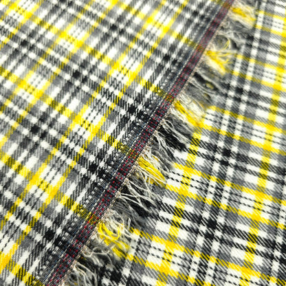 YELLOW BLACK WHITE DOUBLE SIDED COTTON BLEND PLAID FABRIC