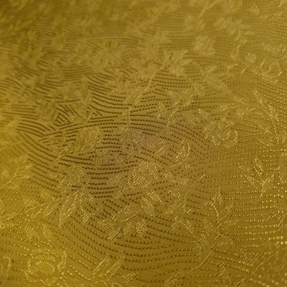 YELLOW GOLD FLORAL ROSE WAVE REVERSIBLE BROCADE FABRIC