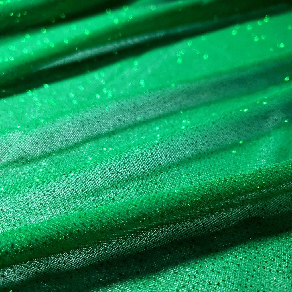 CHRISTMAS GREEN SHINY GLITTER CREPE KNIT FABRIC FABRIC 58" BY THE YARD