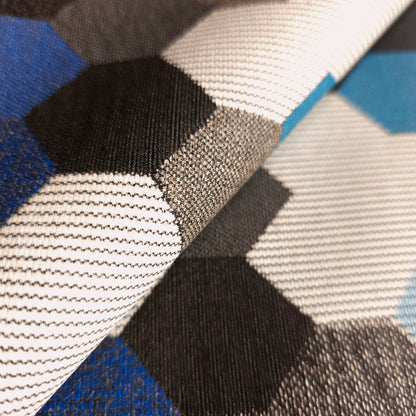 GRAY BLUE HEXAGON PATCH UPHOLSTERY VINYL FABRIC