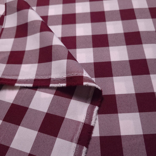 BURGUNDY RED GINGHAM POPLIN FABRIC