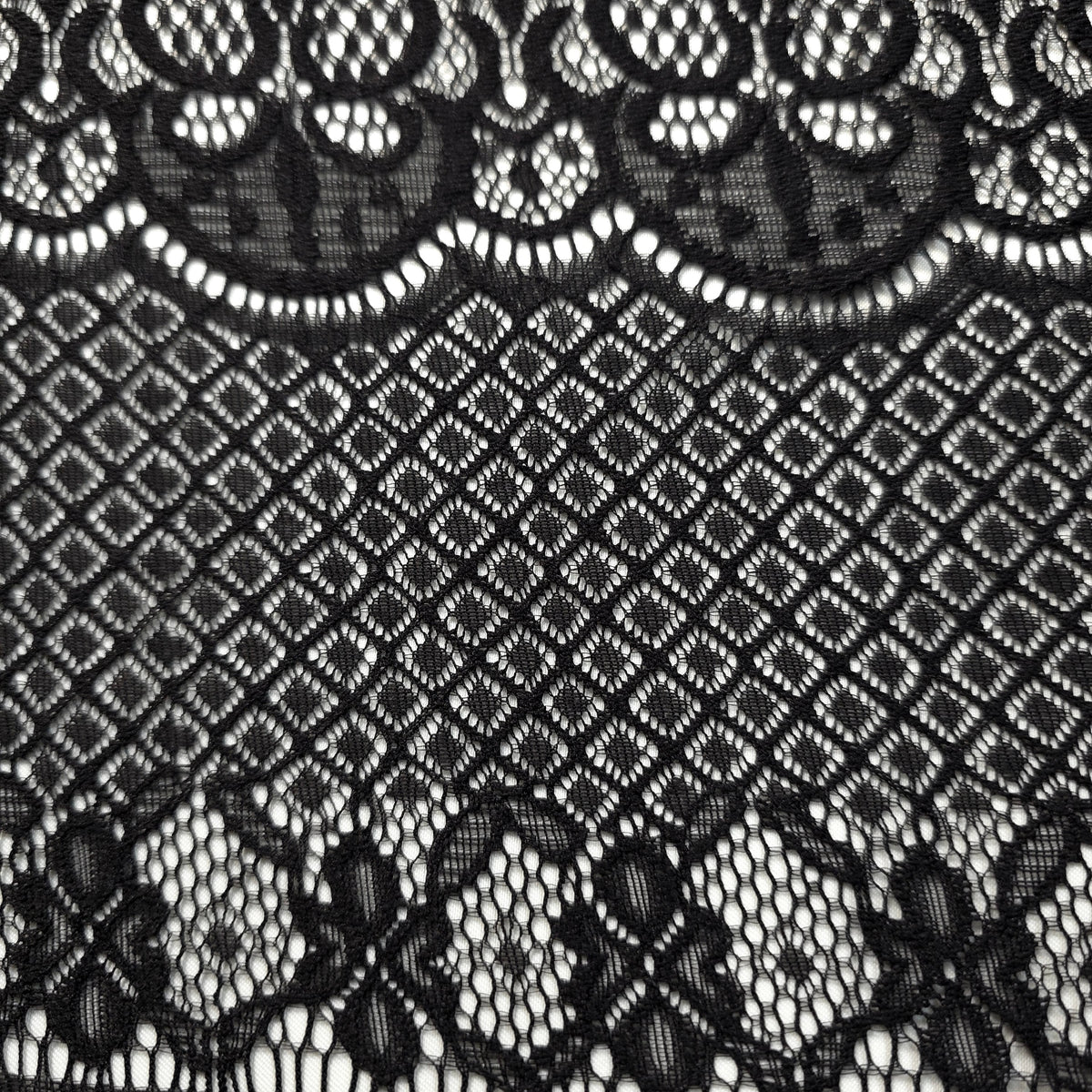 GOTHIC WIDE STRIPE FLORAL SCROLL BLACK LACE FABRIC