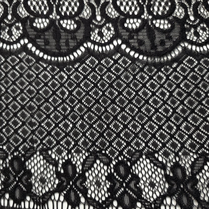 GOTHIC WIDE STRIPE FLORAL SCROLL BLACK LACE FABRIC