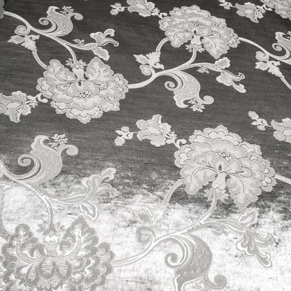 FLORAL TAUPE SILVER CHINTZ FLOWERS