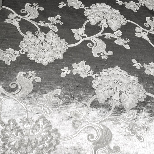 FLORAL TAUPE SILVER CHINTZ FLOWERS