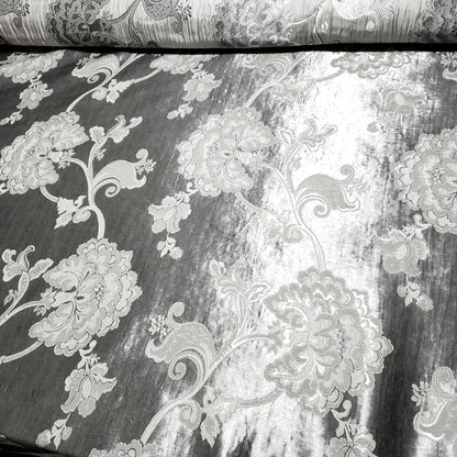 FLORAL TAUPE SILVER CHINTZ FLOWERS