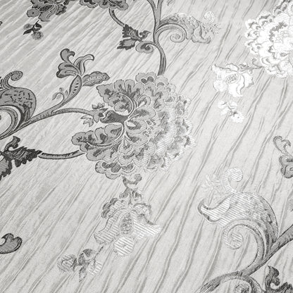 FLORAL TAUPE SILVER CHINTZ FLOWERS