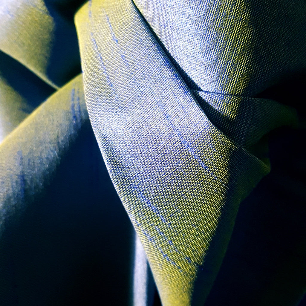 BLUE ROYAL YELLOW FAUX SILK DUPIONI