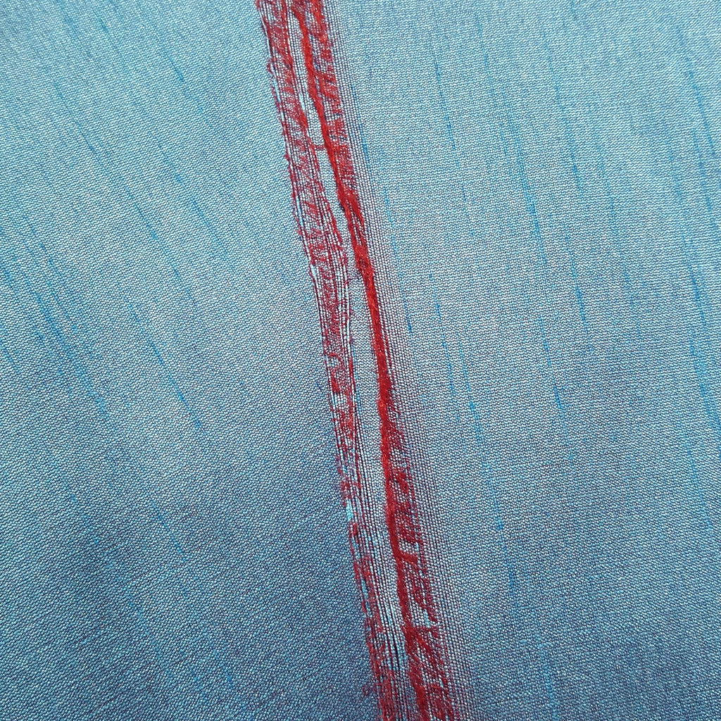 BLUE TURQUOISE RED FAUX SILK DUPIONI