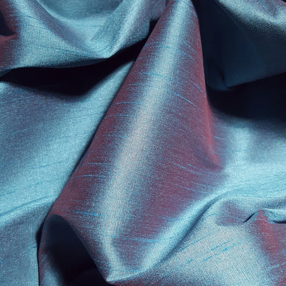 BLUE TURQUOISE RED FAUX SILK DUPIONI