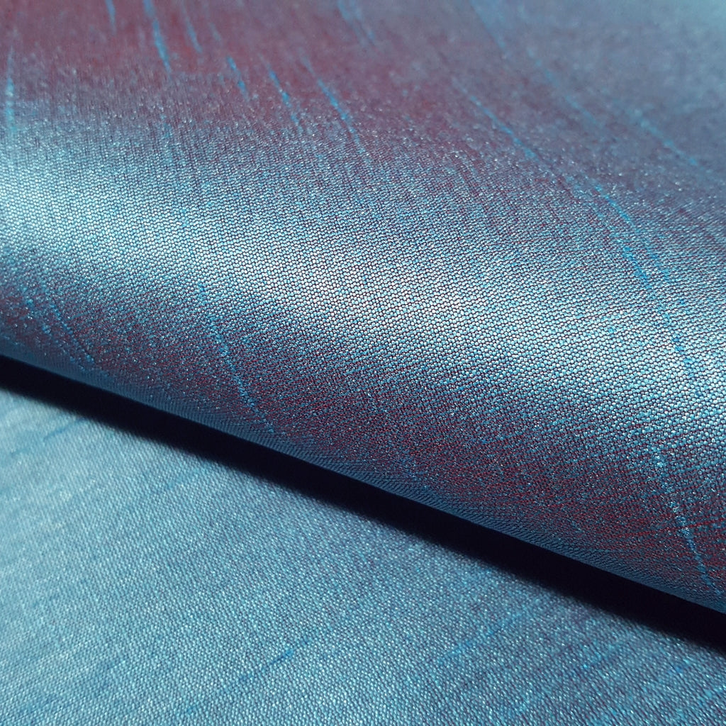 BLUE TURQUOISE RED FAUX SILK DUPIONI