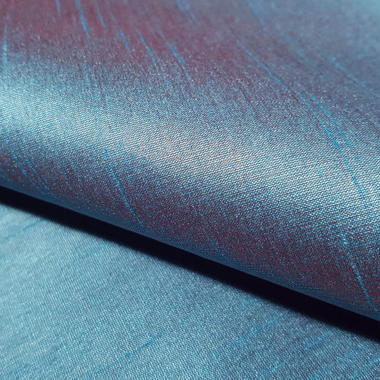 BLUE TURQUOISE RED FAUX SILK DUPIONI
