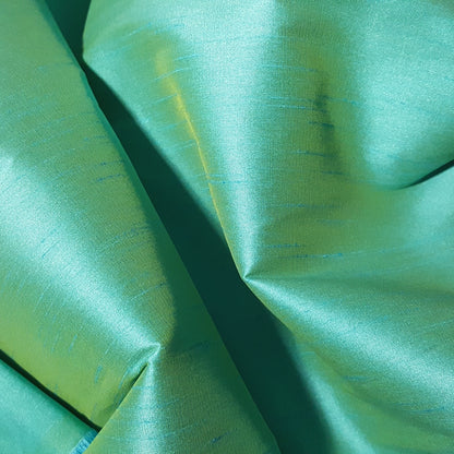 BLUE TURQUOISE YELLOW FAUX SILK DUPIONI 56"