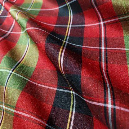 RED CLASSIC PLAID FAUX SILK DUPIONI