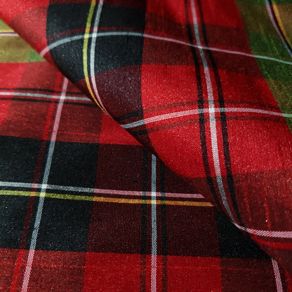RED CLASSIC PLAID FAUX SILK DUPIONI
