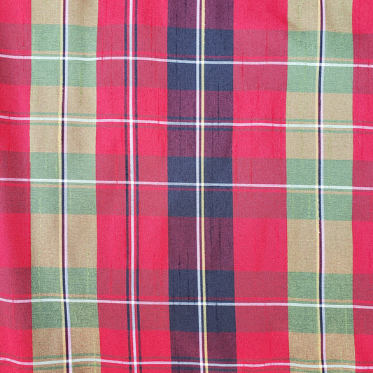 RED CLASSIC PLAID FAUX SILK DUPIONI