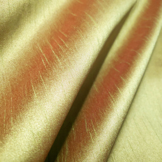 GREEN LIME RED TWO TONE FAUX SILK DUPIONI
