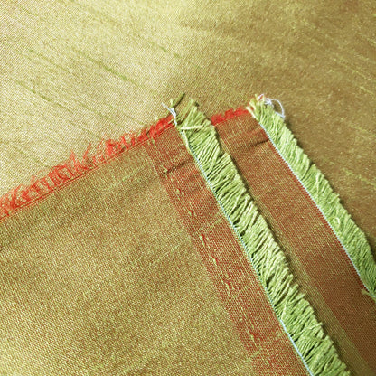 GREEN LIME RED TWO TONE FAUX SILK DUPIONI