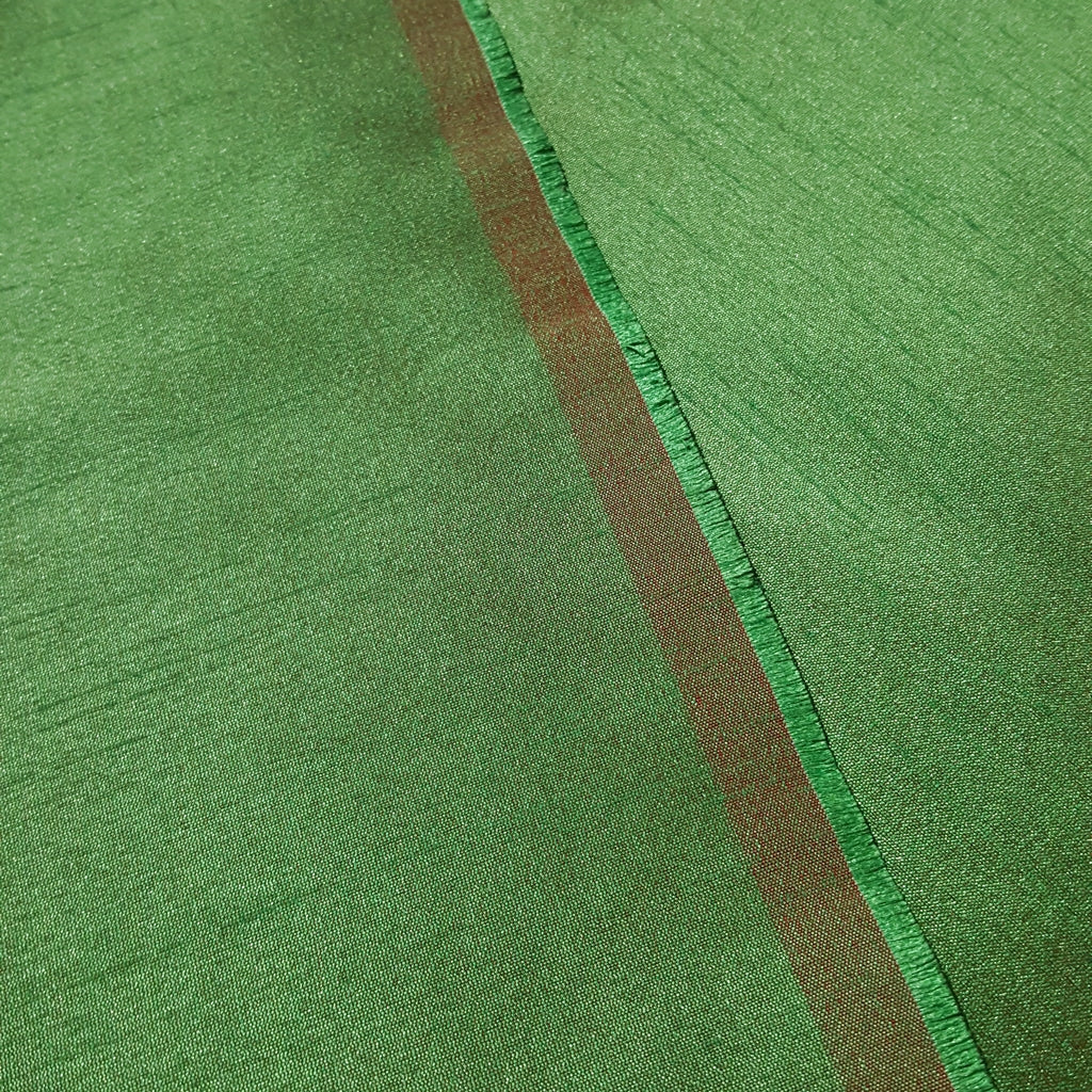 GREEN RED BROWN TWO TONE FAUX SILK DUPIONI 58"