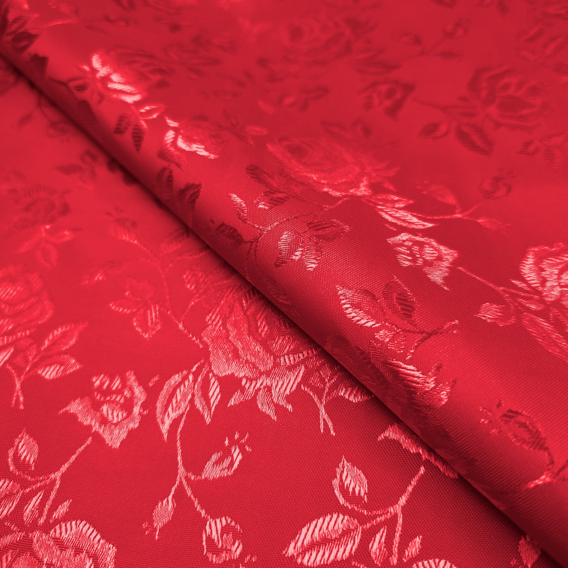 Red fabric with floral pattern