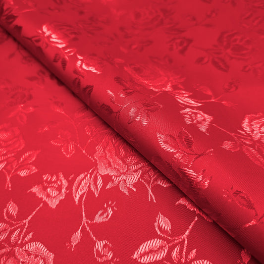 Red fabric with floral pattern