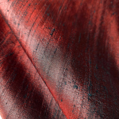 CRIMSON RED BLACK SILK DUPIONI