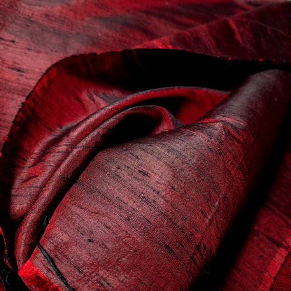 CRIMSON RED BLACK SILK DUPIONI