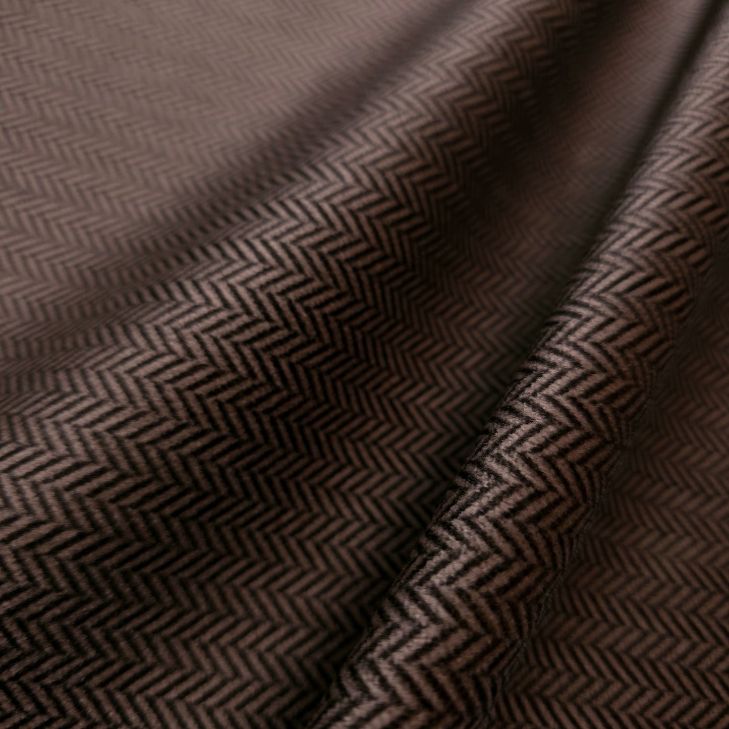 BROWN TAN HERRINGBONE JACQUARD VELOUR FABRIC