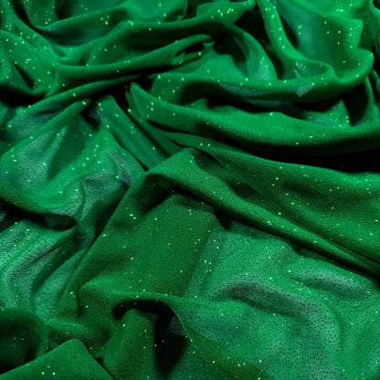 CHRISTMAS GREEN SHINY GLITTER CREPE KNIT FABRIC FABRIC 58" BY THE YARD