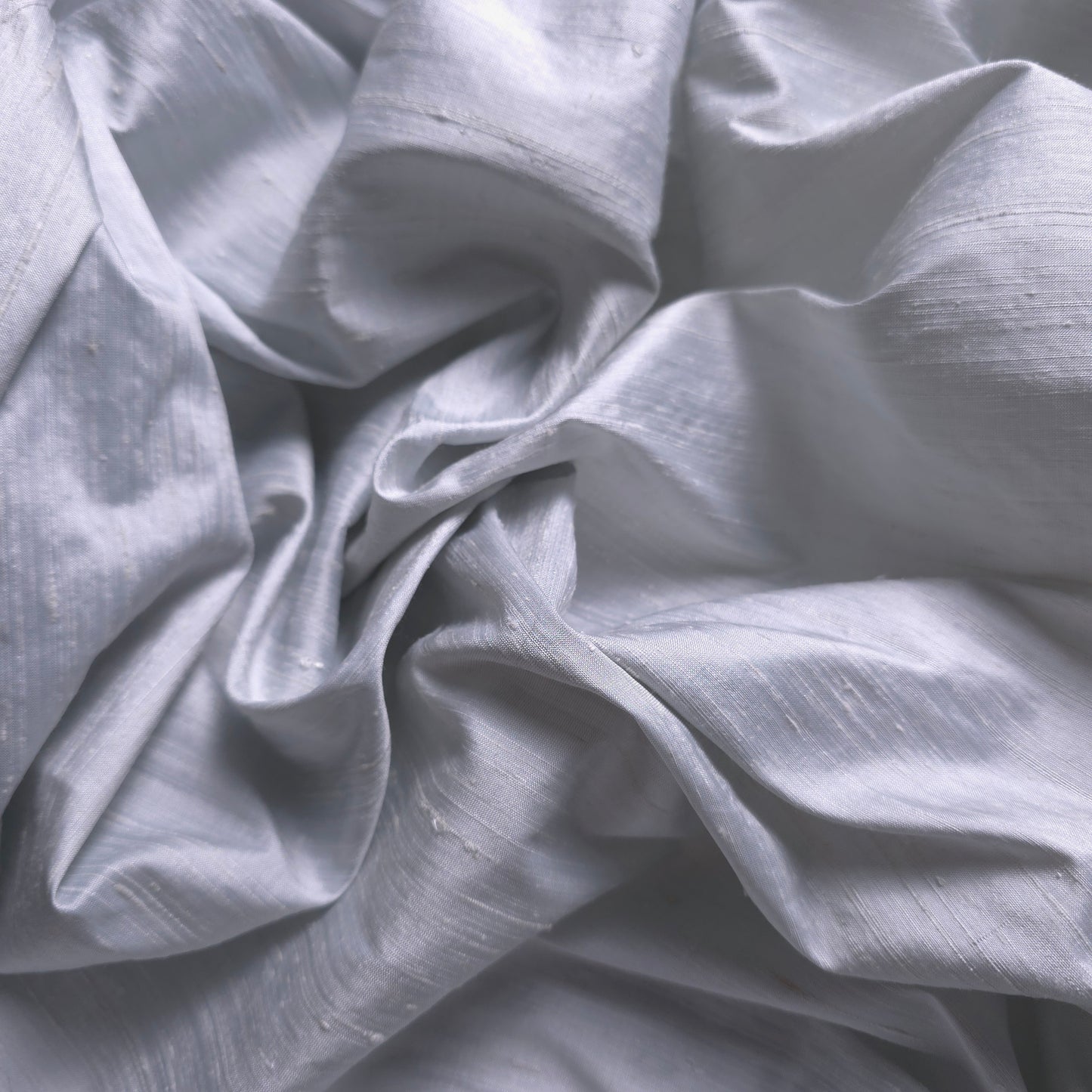 RAW SILK DUPIONI HAND WOVEN FABRIC TWO TONE CLOUD BLUE WHITE